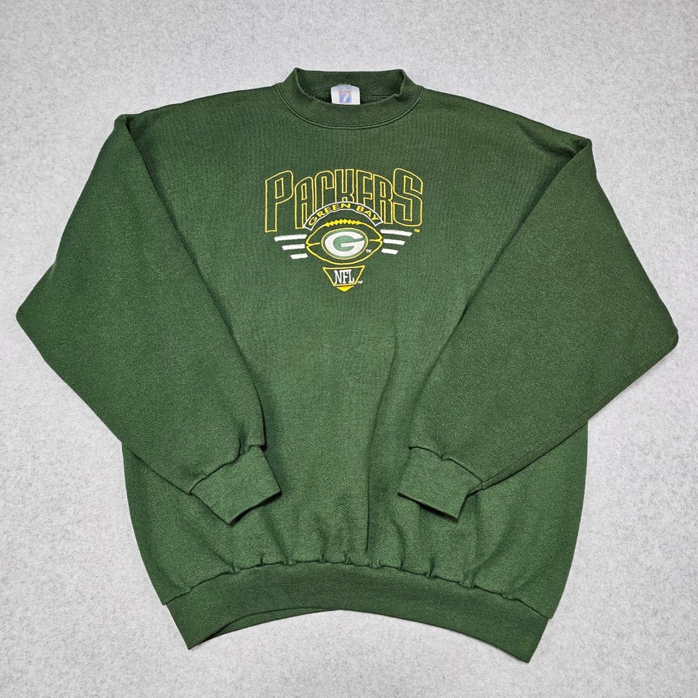 Vintage Green Bay Packers Logo 7 Sweatshirt Mens XL Green Heavyweight NFL USA